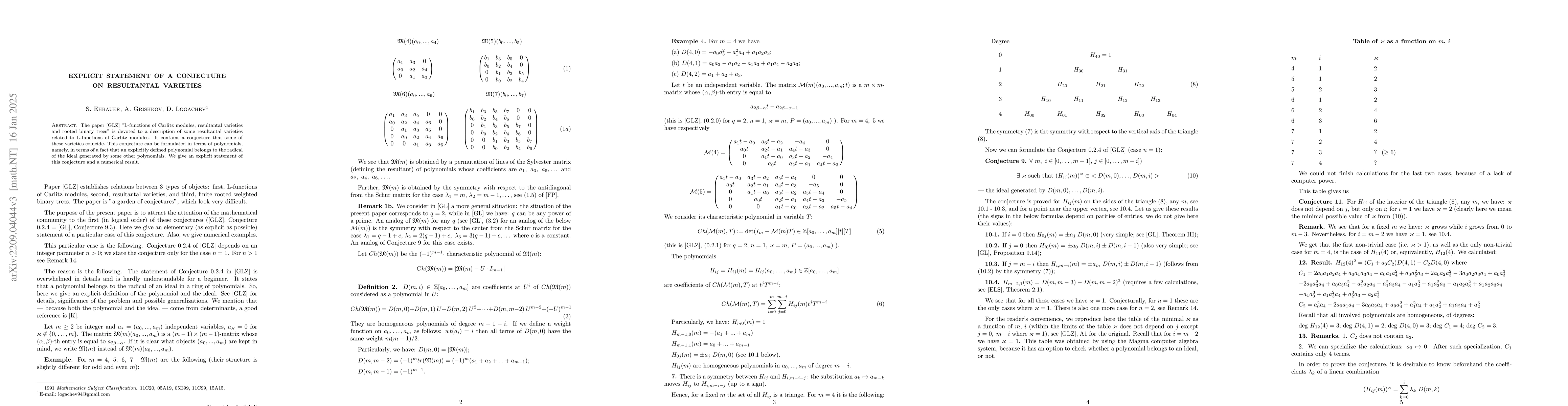 Thumbnail for Explicit statement of a conjecture on resultantal varieties