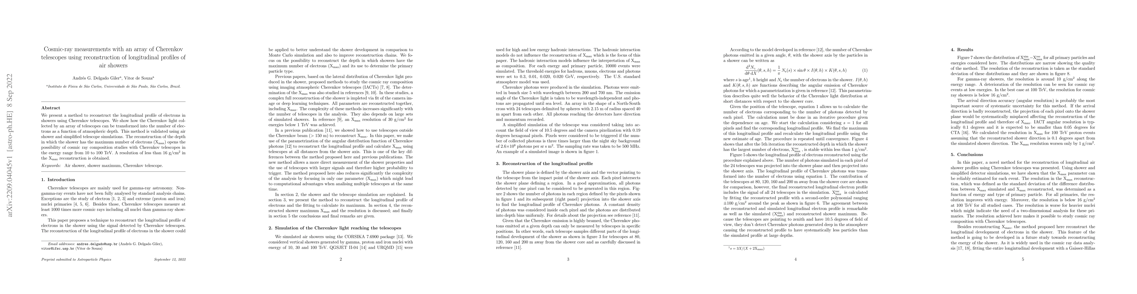 Thumbnail for Cosmic-ray measurements with an array of Cherenkov telescopes using
  reconstruction of longitudinal profiles of air showers