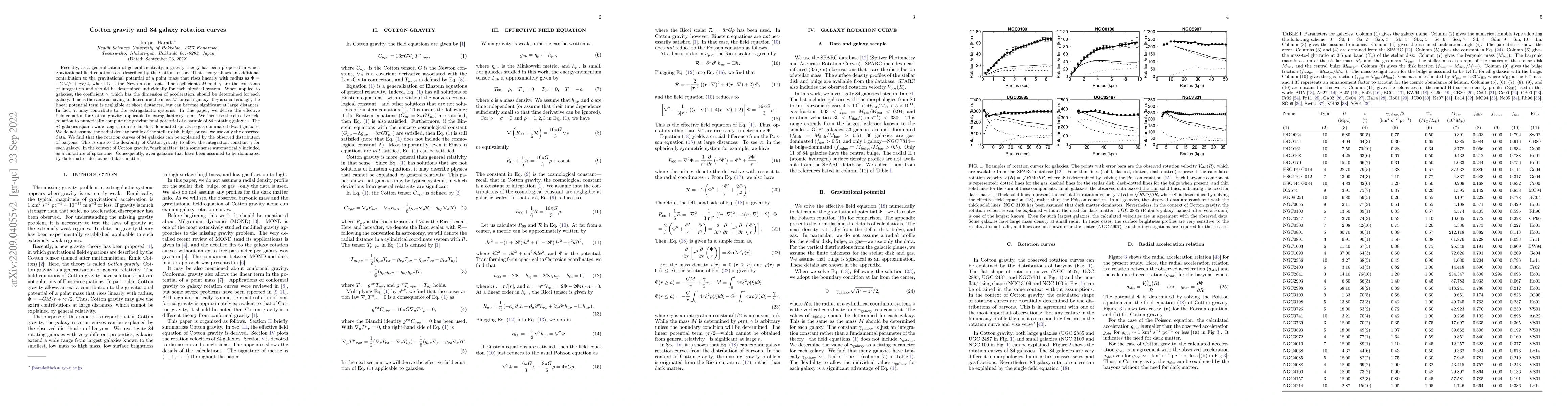 Thumbnail for Cotton gravity and 84 galaxy rotation curves