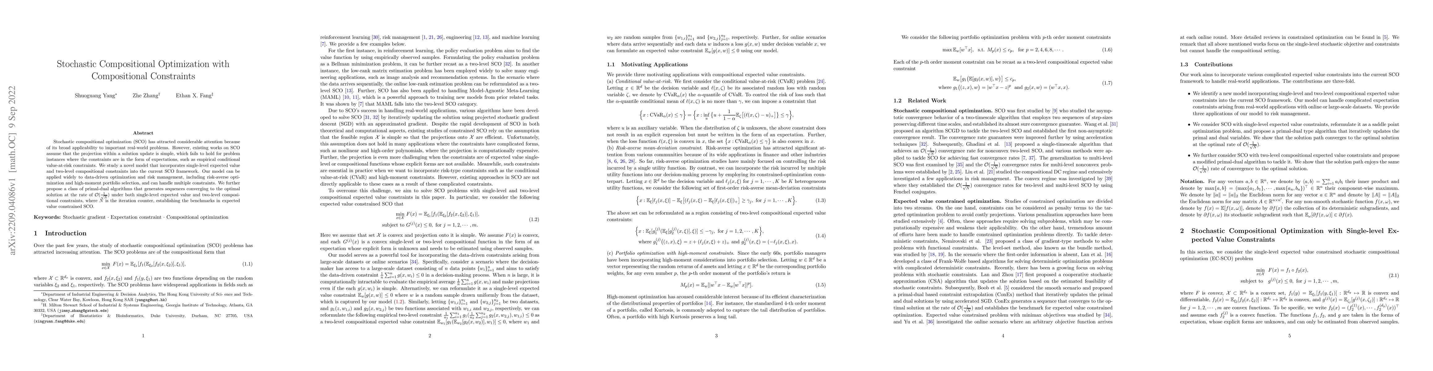 Thumbnail for Stochastic Compositional Optimization with Compositional Constraints