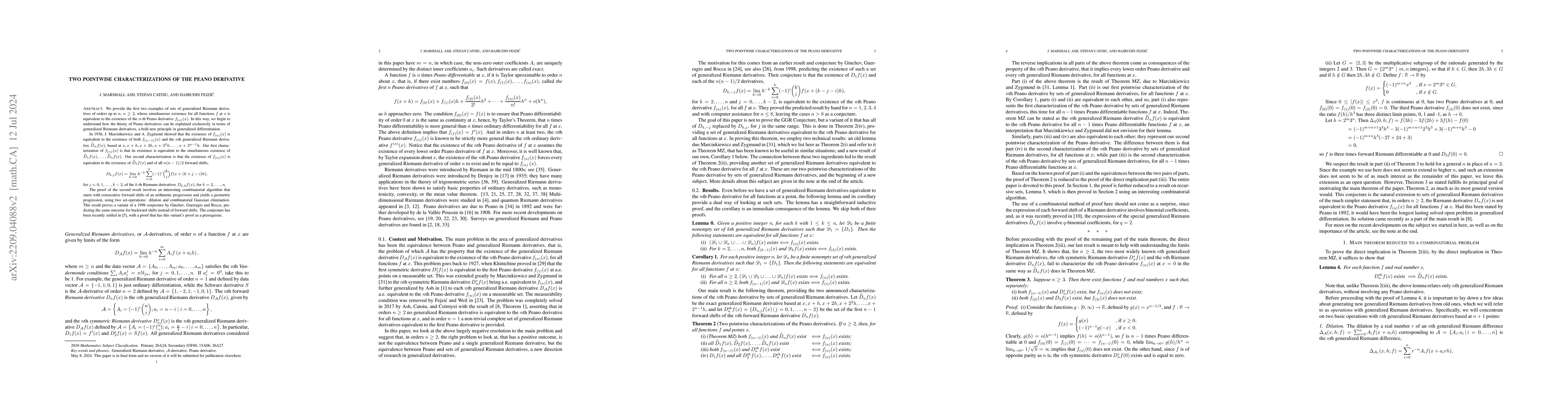 Thumbnail for Two Pointwise Characterizations of the Peano Derivative