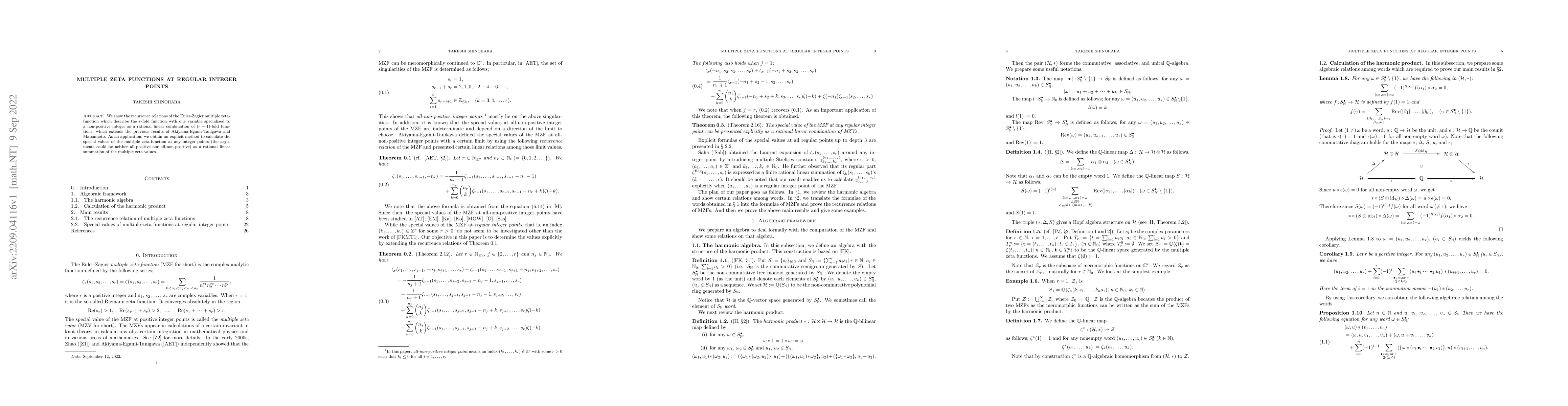 Thumbnail for Multiple zeta functions at regular integer points