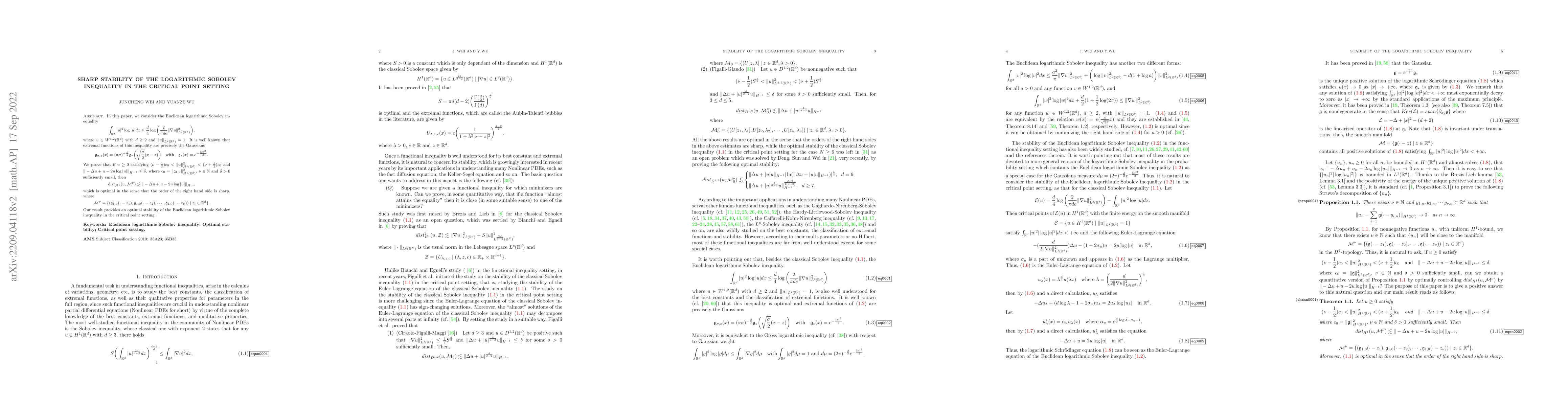 Thumbnail for Sharp stability of the logarithmic Sobolev inequality in the critical
  point setting