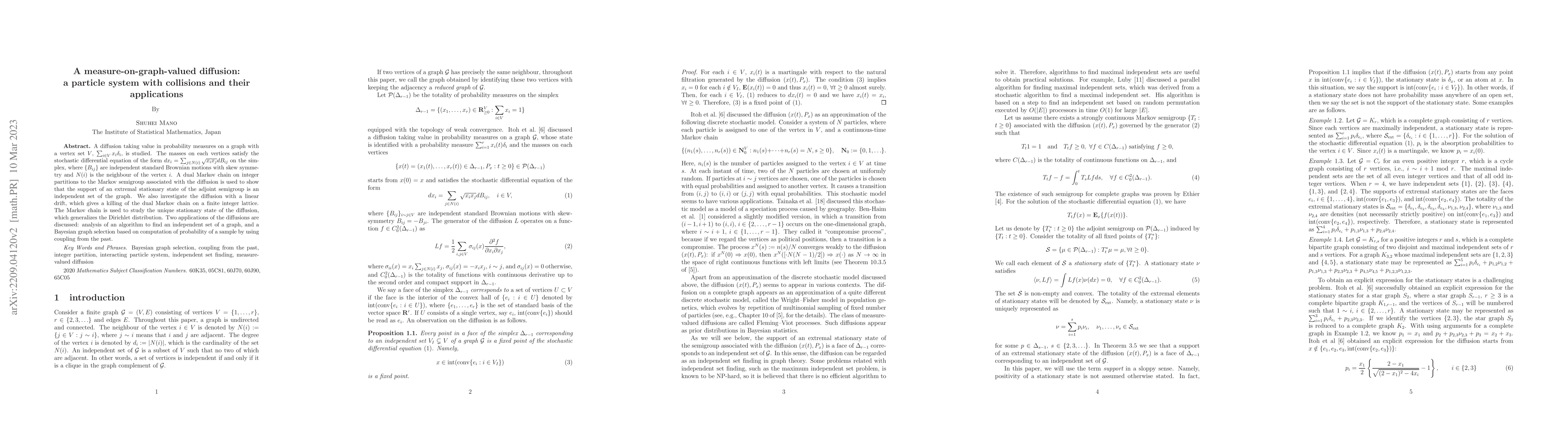 Thumbnail for A measure-on-graph-valued diffusion: a particle system with collisions,
  and their applications
