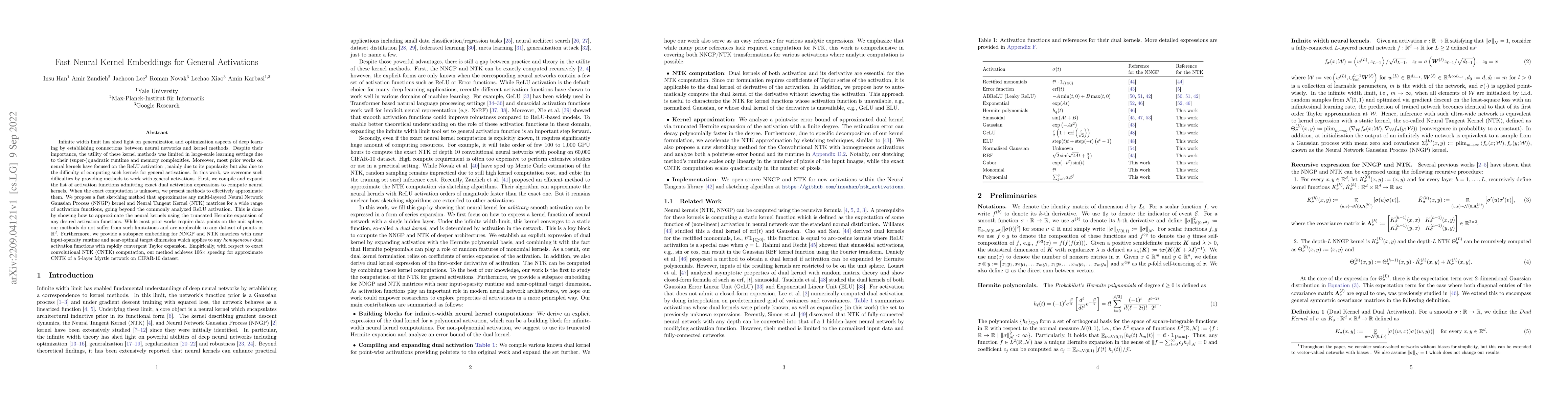 Thumbnail for Fast Neural Kernel Embeddings for General Activations