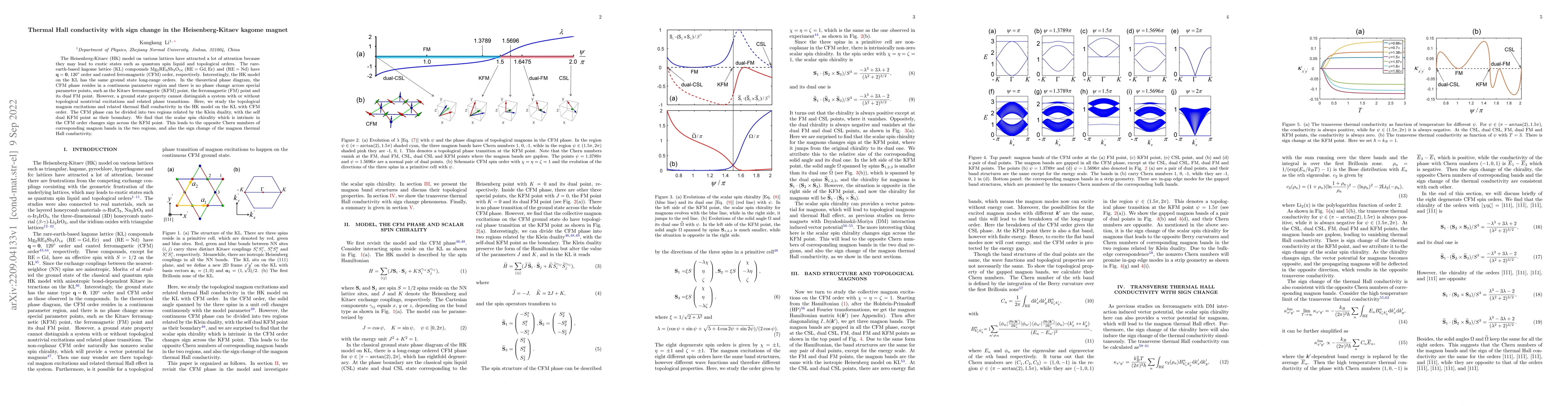 Thumbnail for Thermal Hall conductivity with sign change in the Heisenberg-Kitaev
  kagome magnet