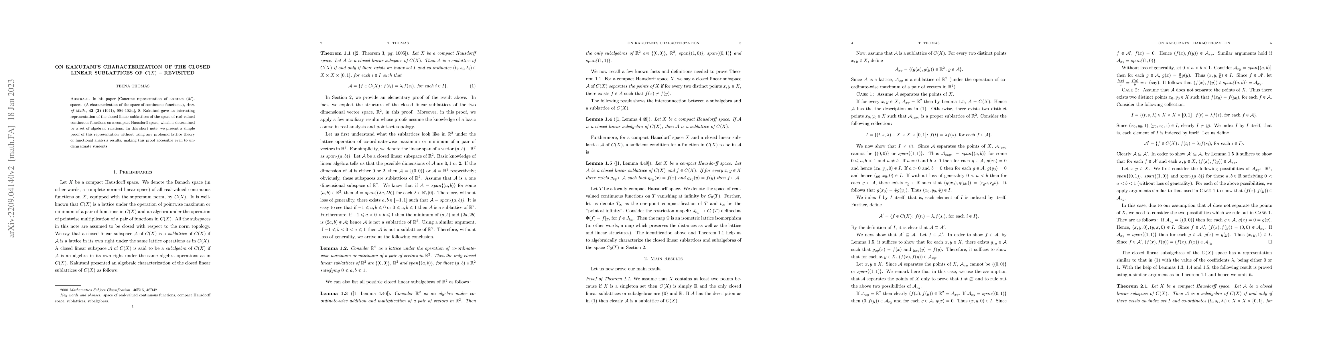 Thumbnail for On Kakutani's characterization of the closed linear sublattices of
  $C(X)$ -- Revisited