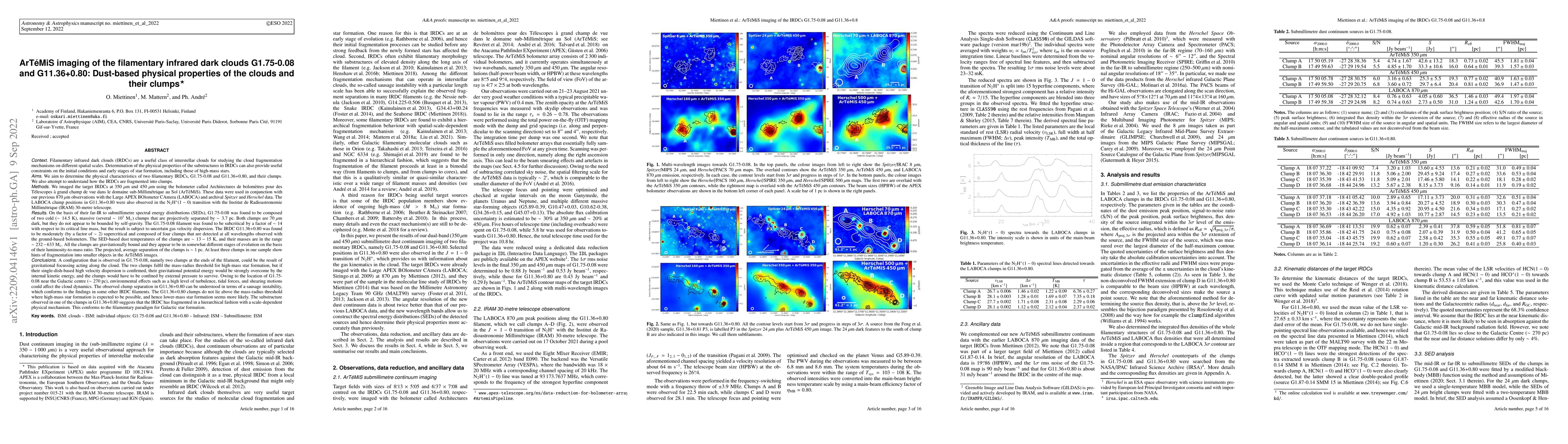 Thumbnail for ArT\'eMiS imaging of the filamentary infrared dark clouds G1.75-0.08 and
  G11.36+0.80: Dust-based physical properties of the clouds and their clumps