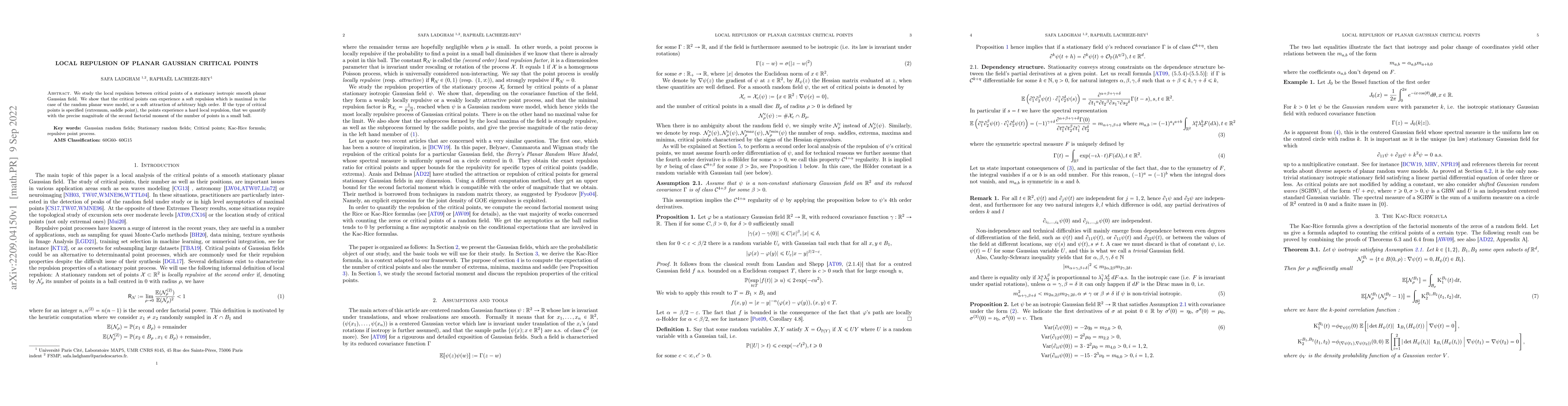 Thumbnail for Local repulsion of planar Gaussian critical points