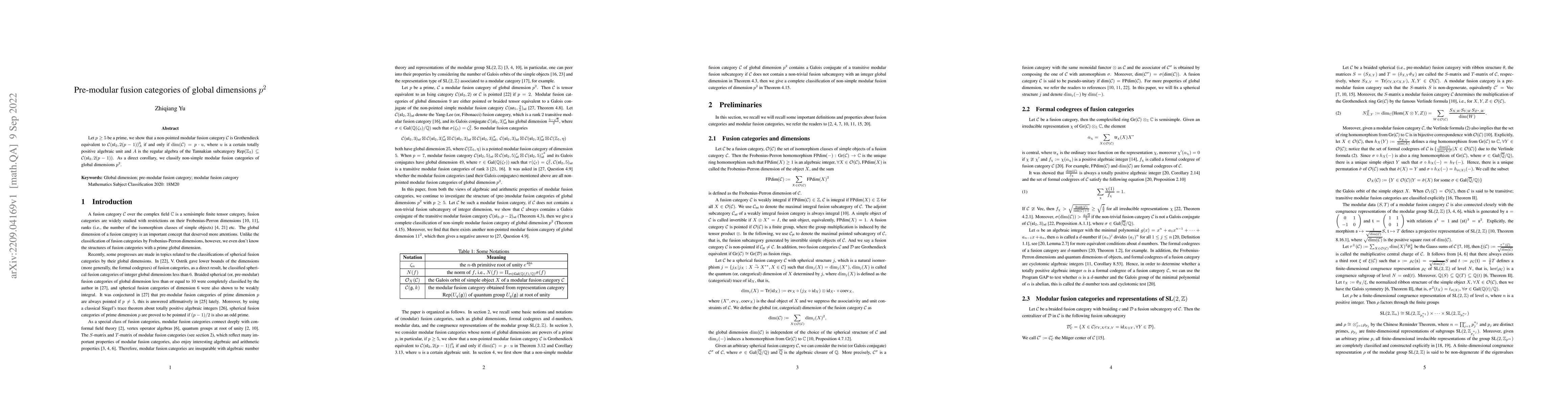 Thumbnail for Pre-modular fusion categories of global dimensions $p^2$