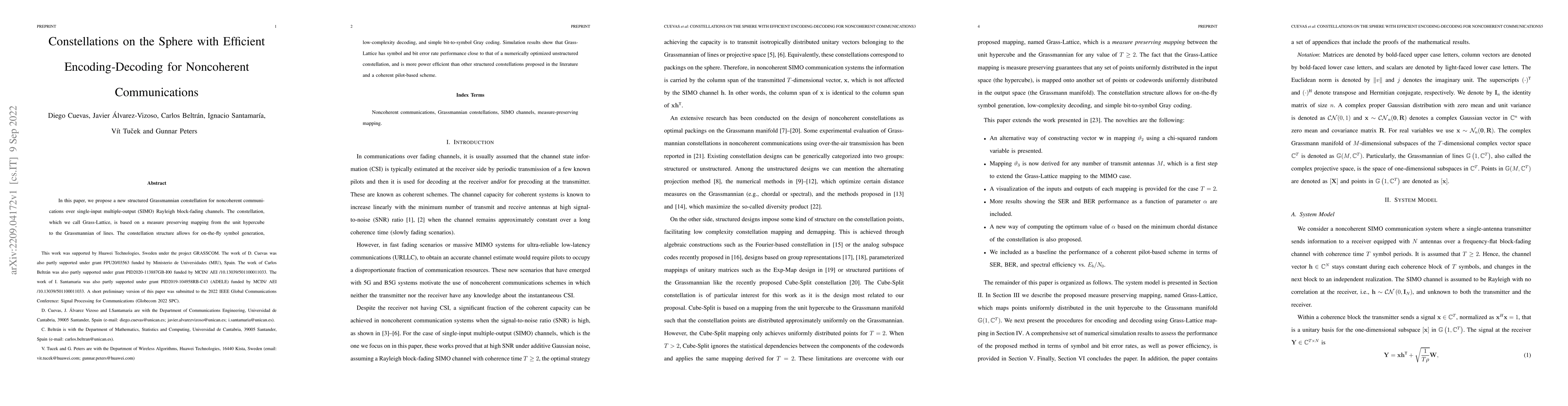 Thumbnail for Constellations on the Sphere with Efficient Encoding-Decoding for
  Noncoherent Communications