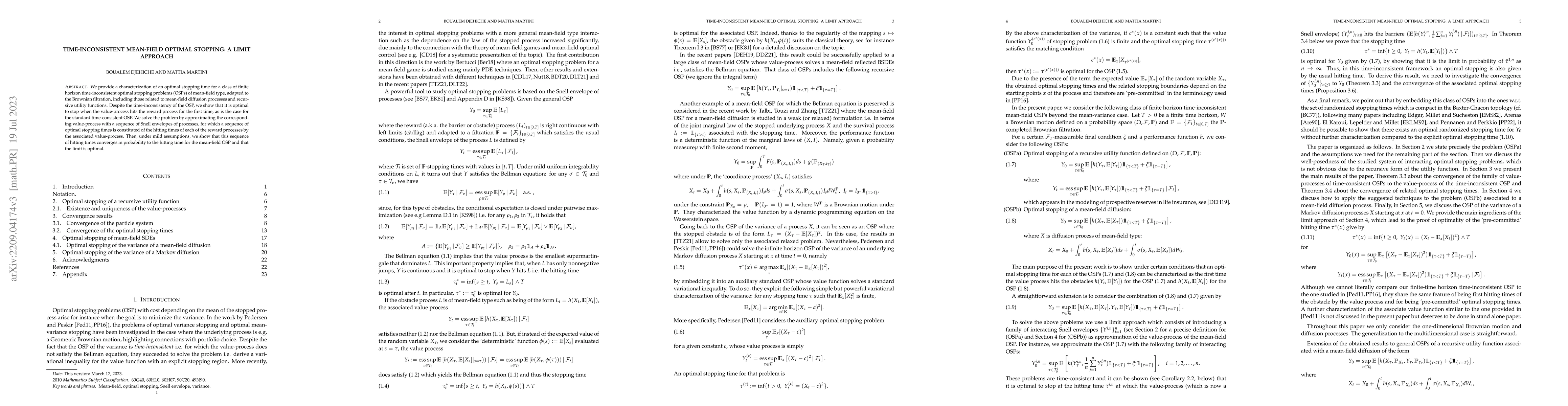 Thumbnail for Time-inconsistent mean-field optimal stopping: A limit approach