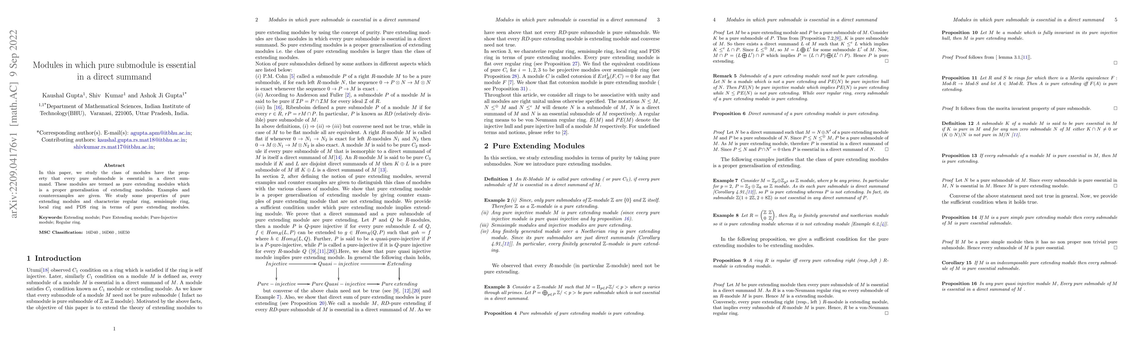 Thumbnail for Modules in which pure submodule is essential in a direct summand
