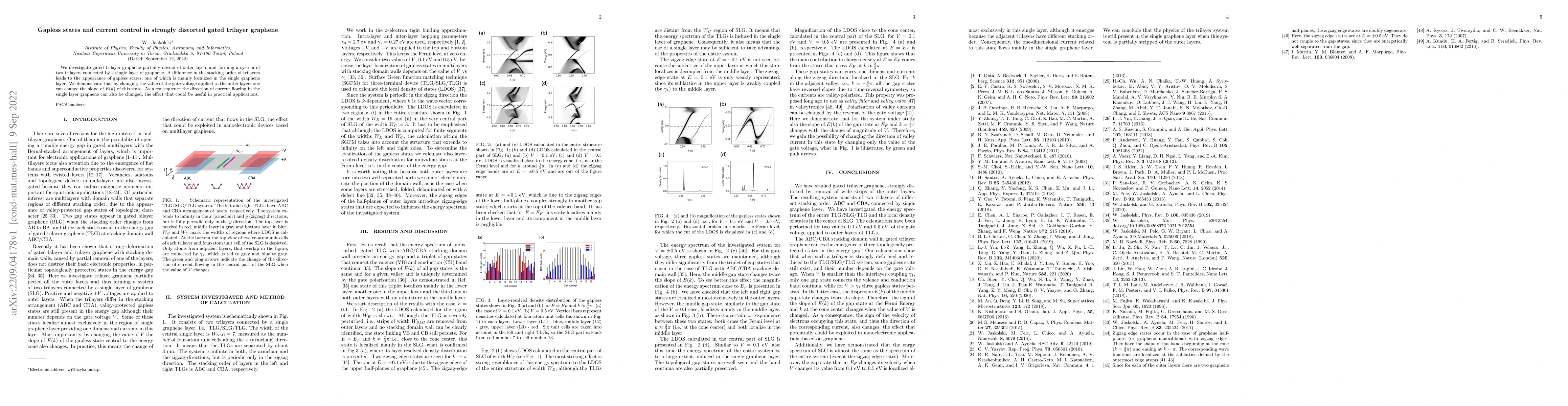 Thumbnail for Gapless states and current control in strongly distorted gated trilayer
  graphene