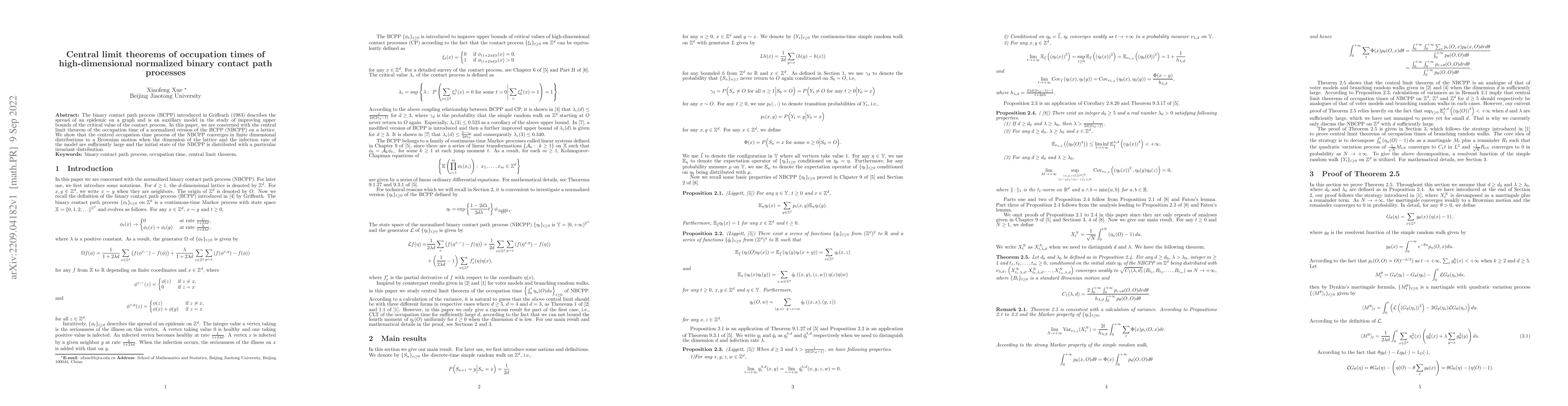 Thumbnail for Central limit theorems of occupation times of high-dimensional
  normalized binary contact path processes