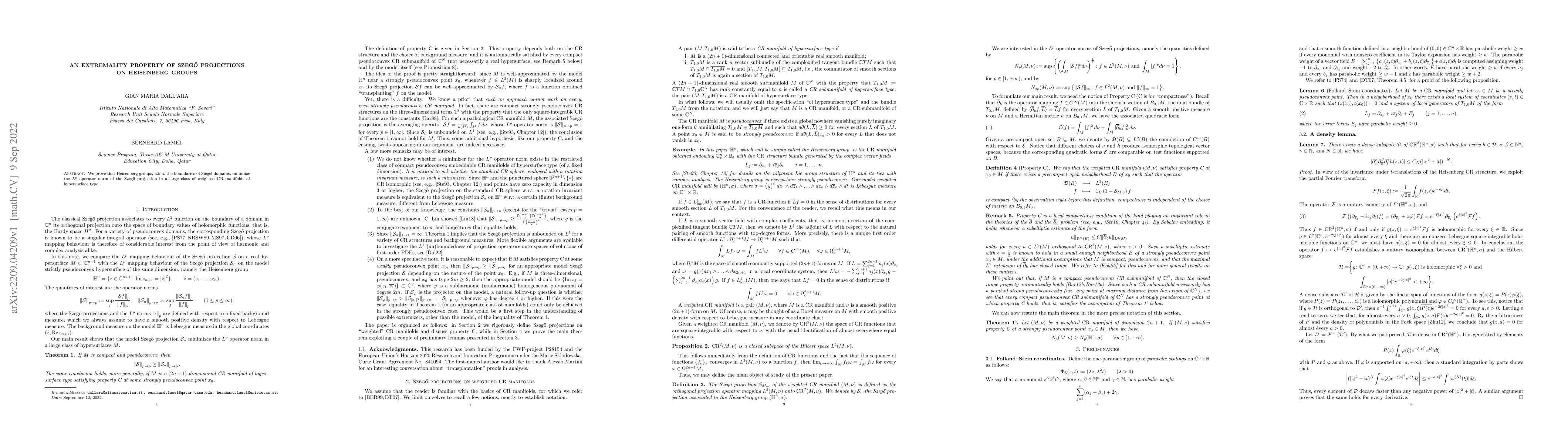 Thumbnail for An extremality property of Szeg\H{o} projections on Heisenberg groups