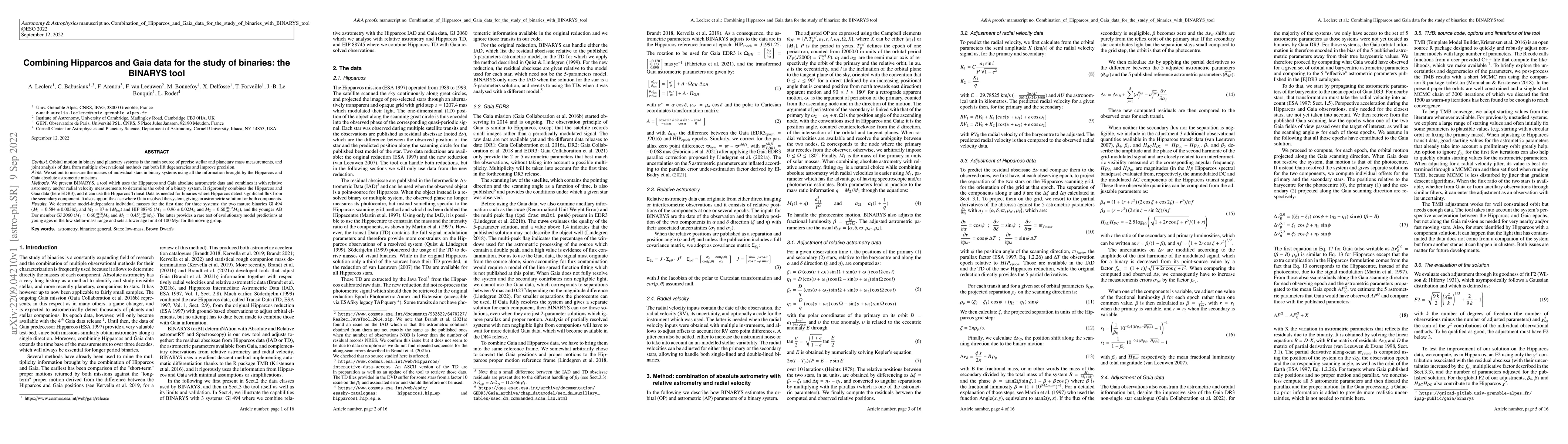 Thumbnail for Combining Hipparcos and Gaia data for the study of binaries: the BINARYS
  tool
