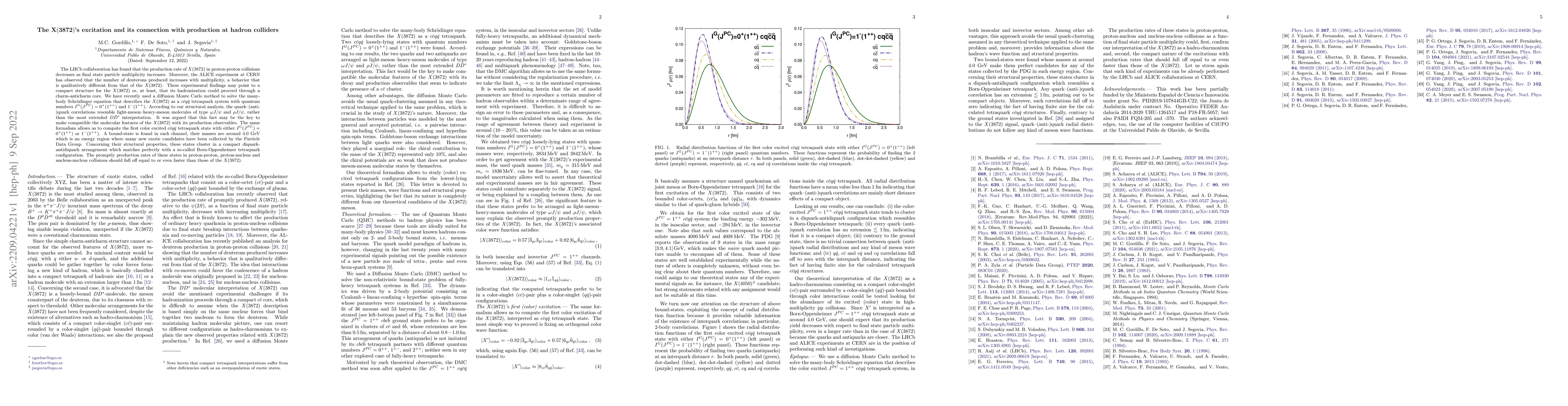 Thumbnail for The $\mathbf{X(3872)}$'s excitation and its connection with production
  at hadron colliders