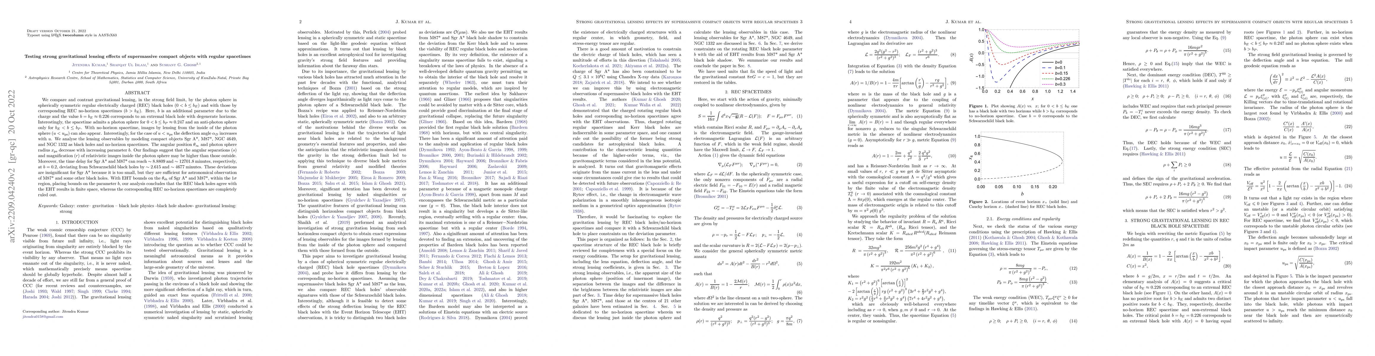 Thumbnail for Testing strong gravitational lensing effects by supermassive compact
  objects with regular spacetimes