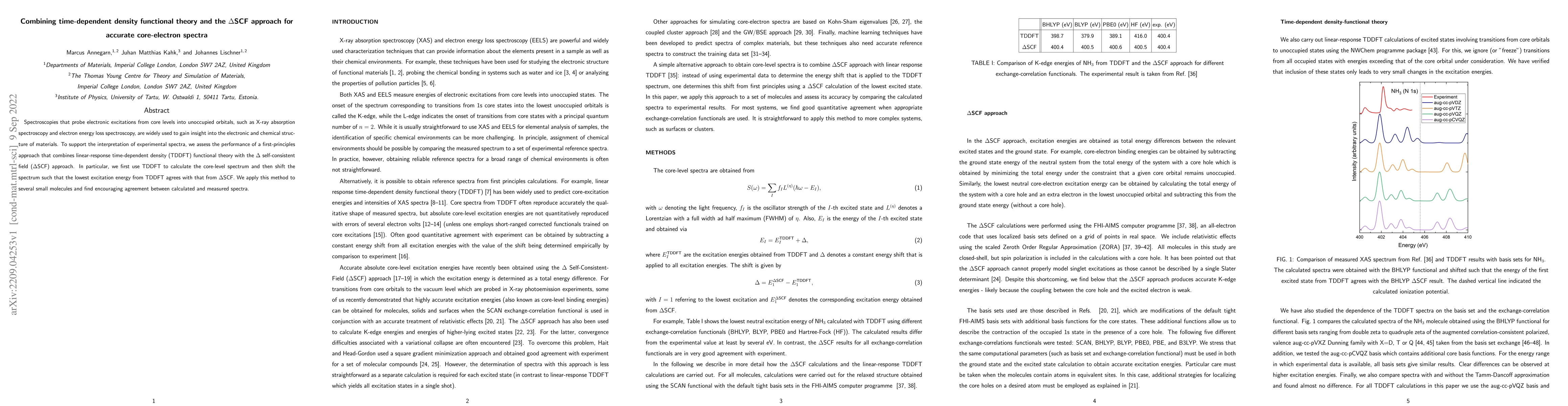 Thumbnail for Combining time-dependent density functional theory and the $\Delta$SCF
  approach for accurate core-electron spectra
