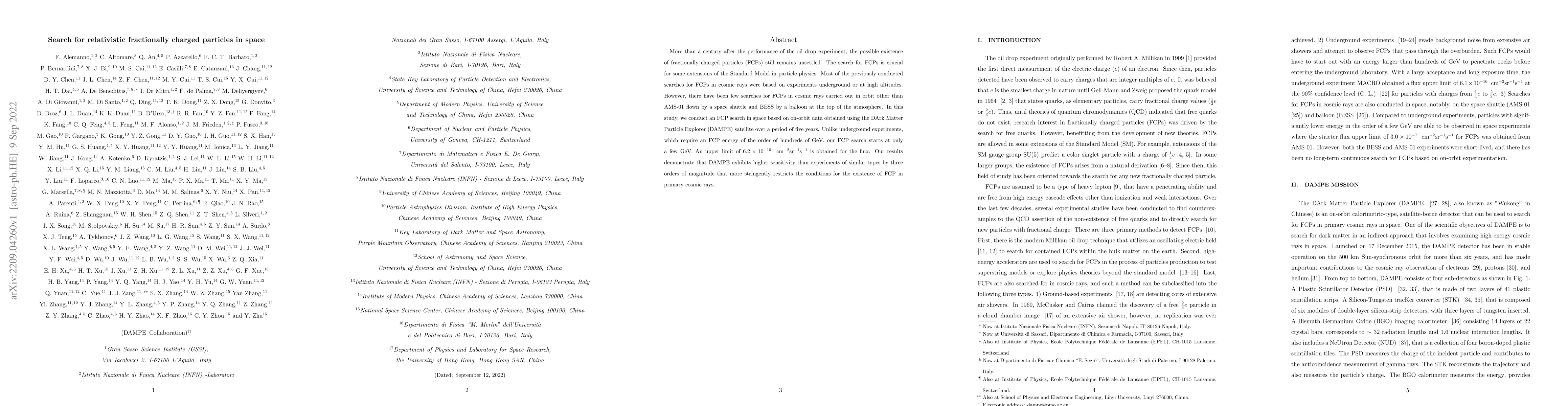 Thumbnail for Search for relativistic fractionally charged particles in space