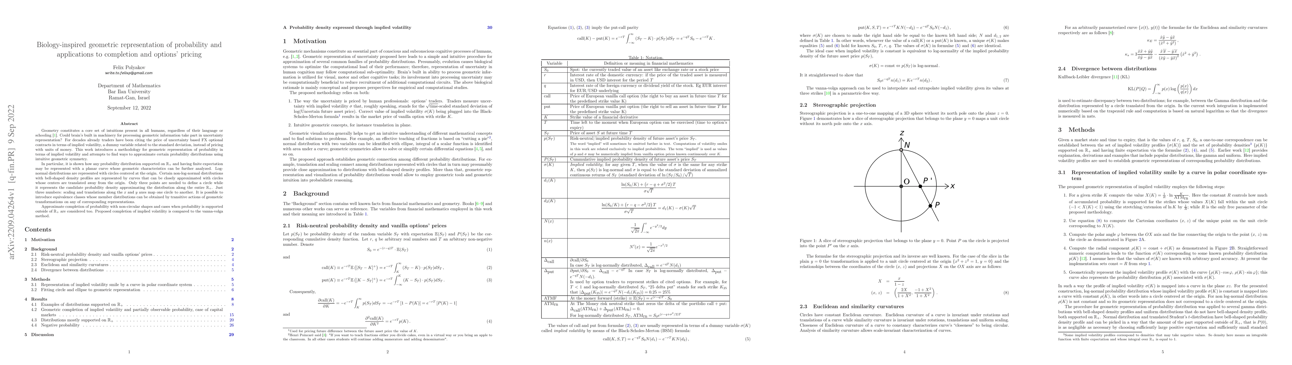Thumbnail for Biology-inspired geometric representation of probability and
  applications to completion and options' pricing