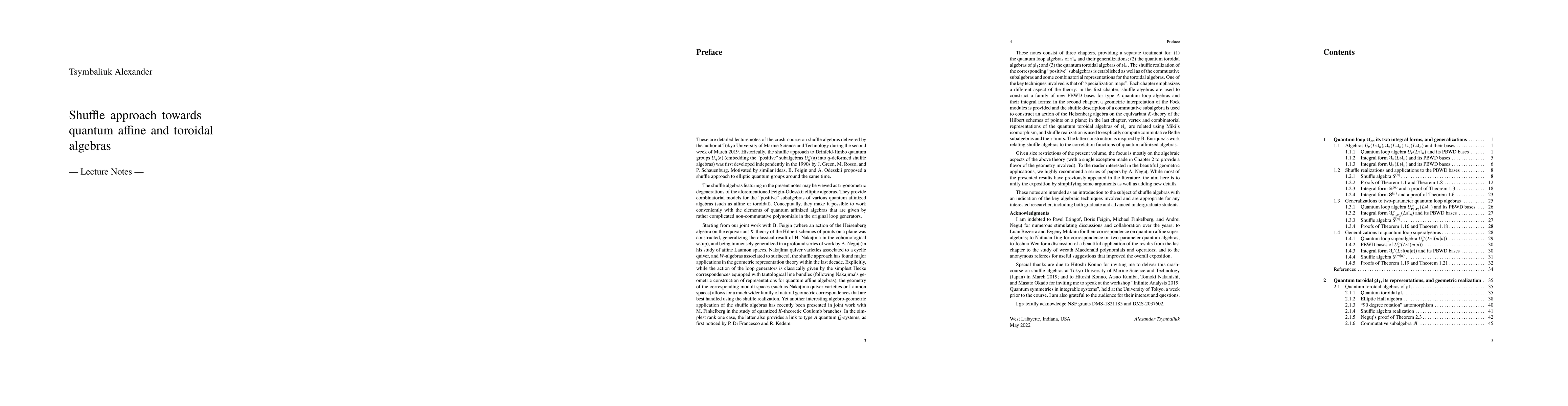 Thumbnail for Shuffle approach towards quantum affine and toroidal algebras