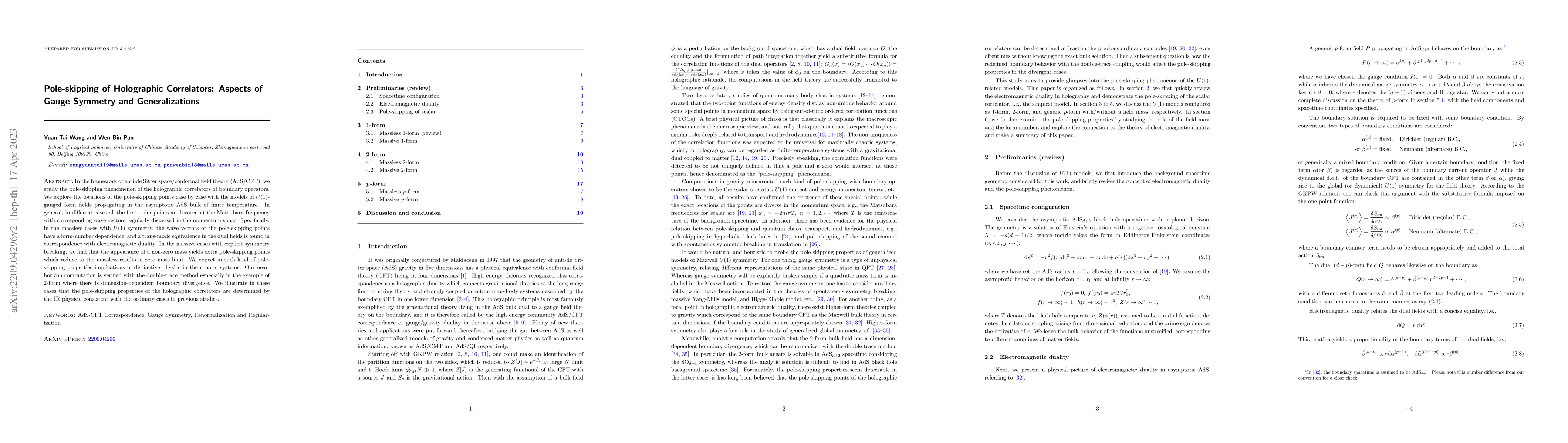 Thumbnail for Pole-skipping of Holographic Correlators: Aspects of Gauge Symmetry and
  Generalizations