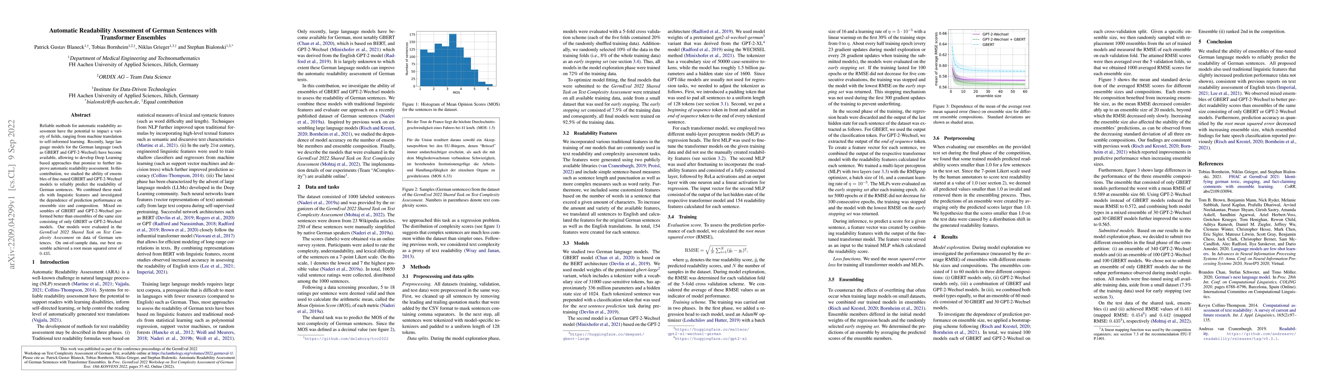 Thumbnail for Automatic Readability Assessment of German Sentences with Transformer
  Ensembles