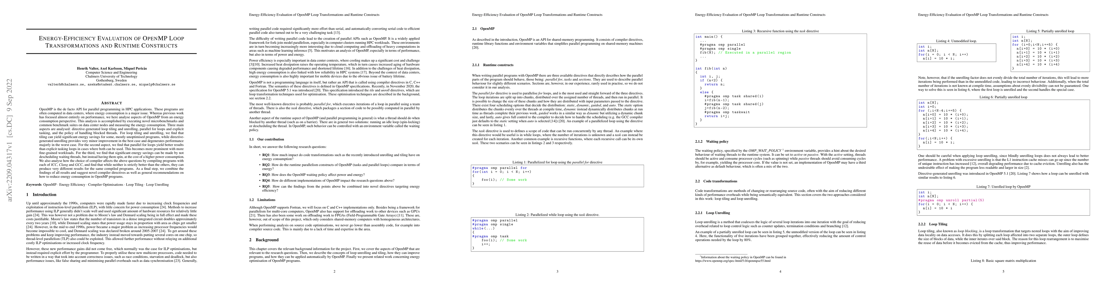 Thumbnail for Energy-Efficiency Evaluation of OpenMP Loop Transformations and Runtime
  Constructs