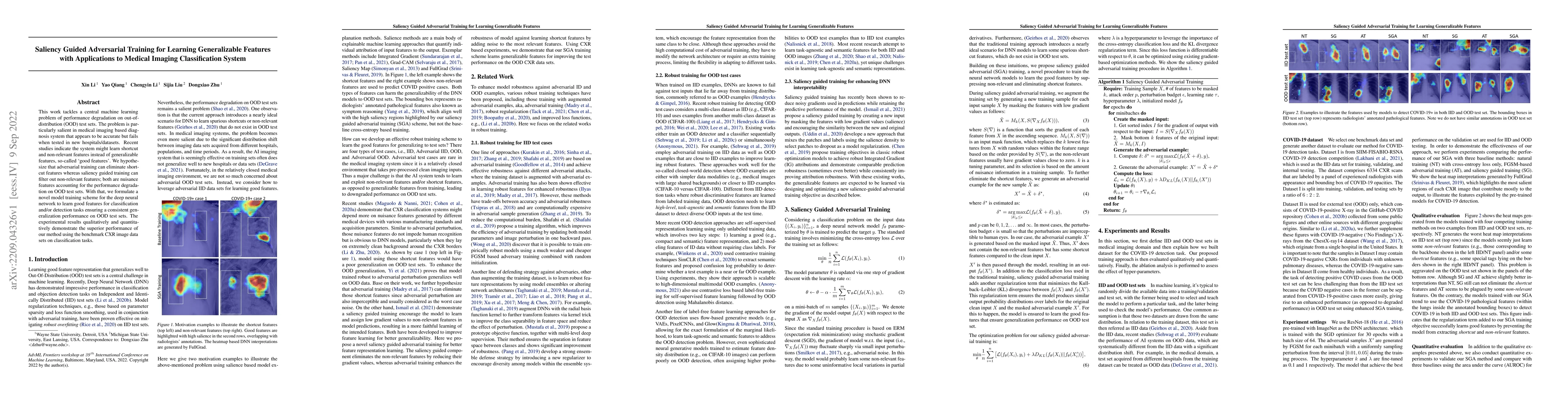 Thumbnail for Saliency Guided Adversarial Training for Learning Generalizable Features
  with Applications to Medical Imaging Classification System