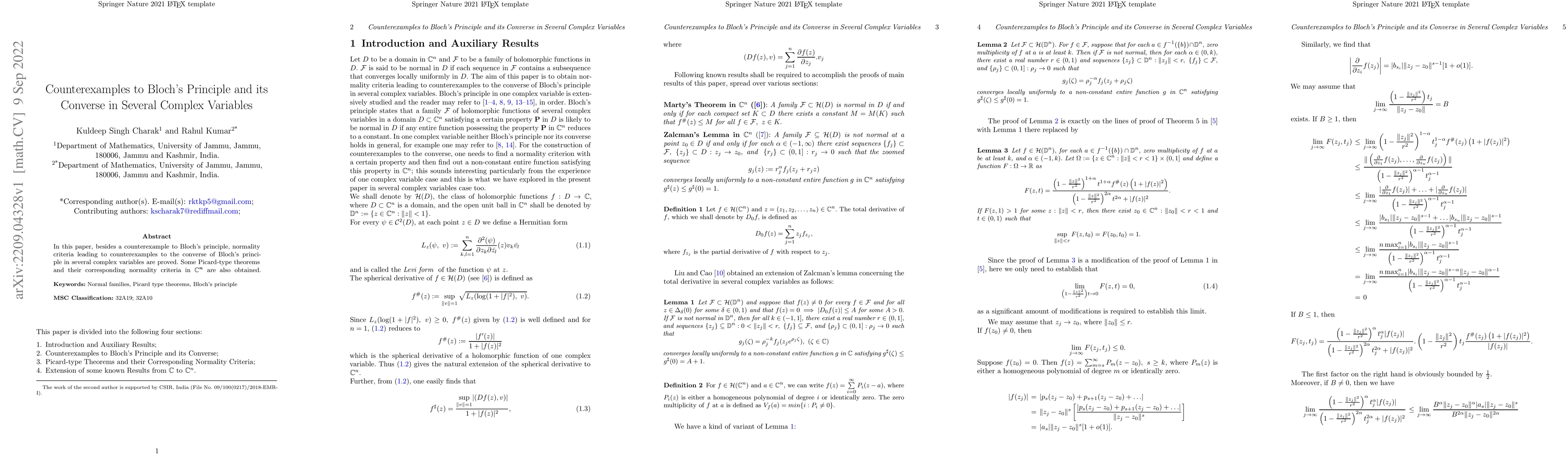 Thumbnail for Counterexamples to Bloch's Principle and its Converse in Several Complex
  Variables