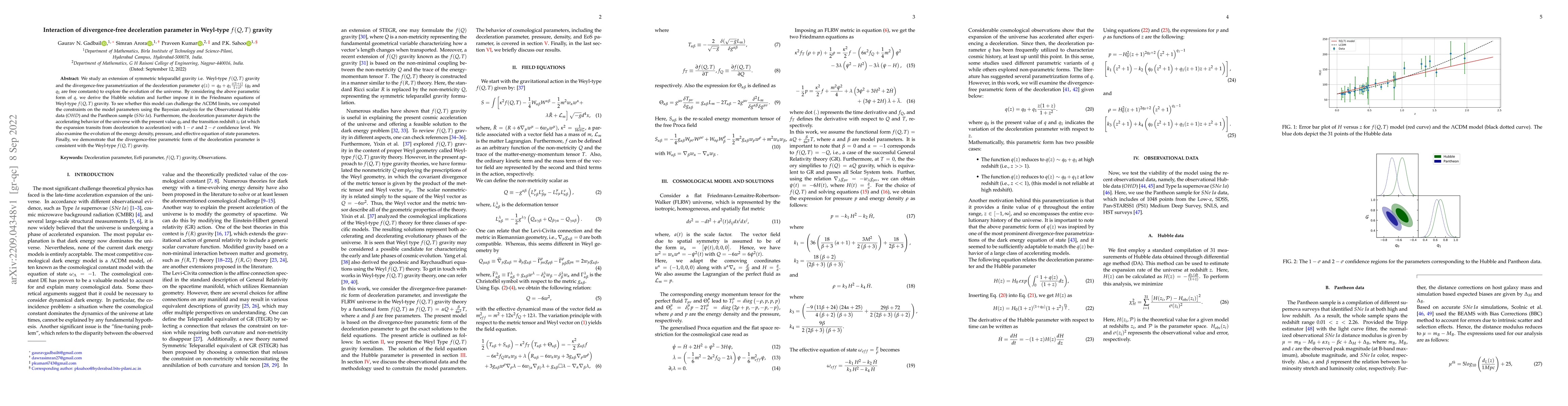 Thumbnail for Interaction of divergence-free deceleration parameter in Weyl-type
  $f(Q,T)$ gravity