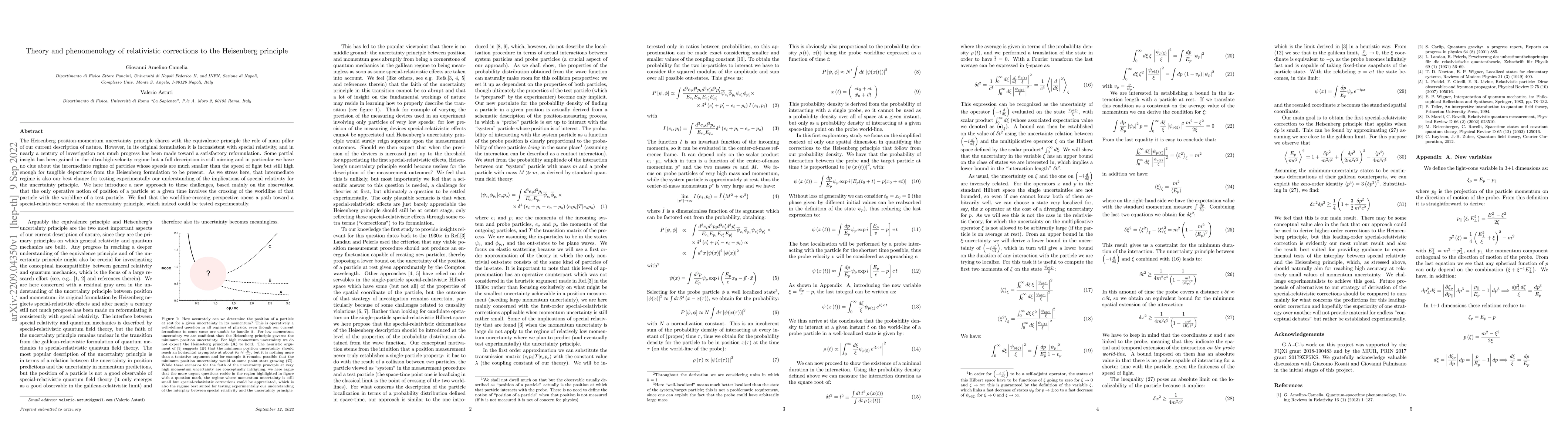 Thumbnail for Theory and phenomenology of relativistic corrections to the Heisenberg
  principle