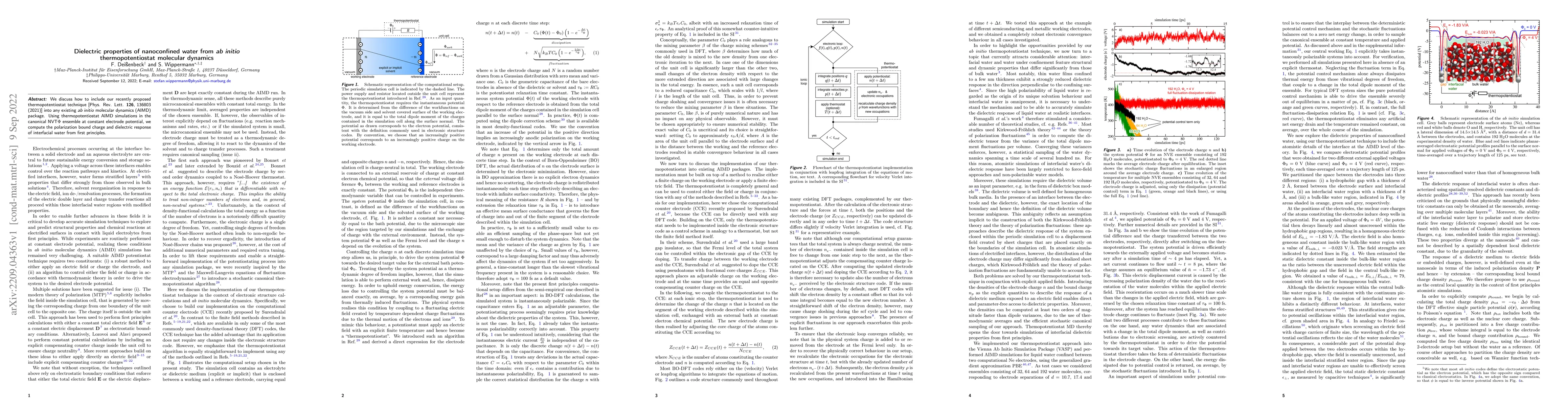 Thumbnail for Dielectric properties of nanoconfined water from ab initio
  thermopotentiostat molecular dynamics
