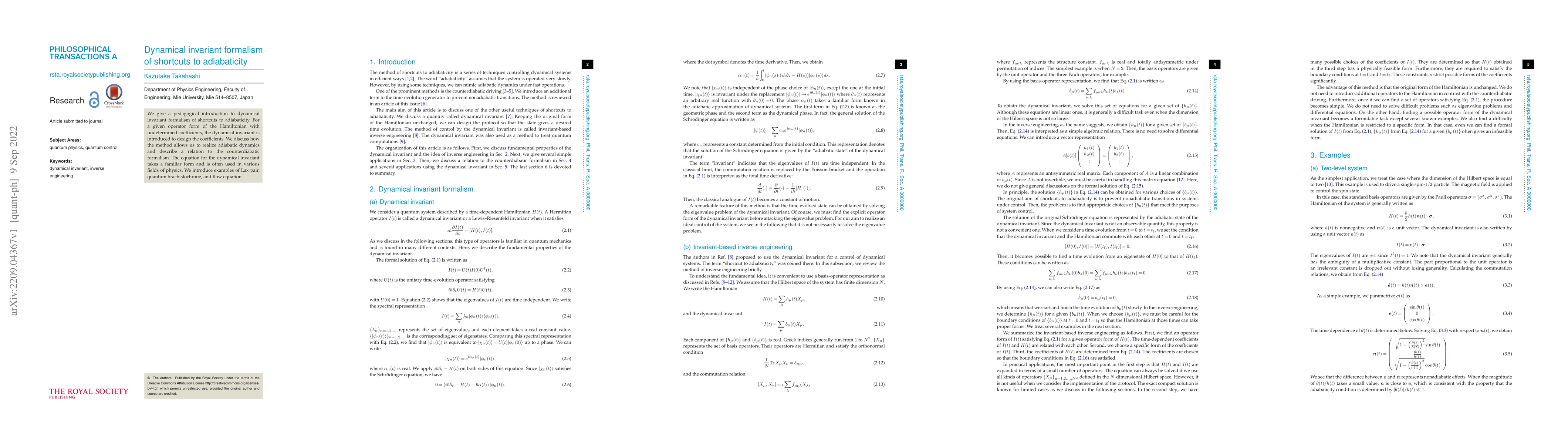 Thumbnail for Dynamical invariant formalism of shortcuts to adiabaticity