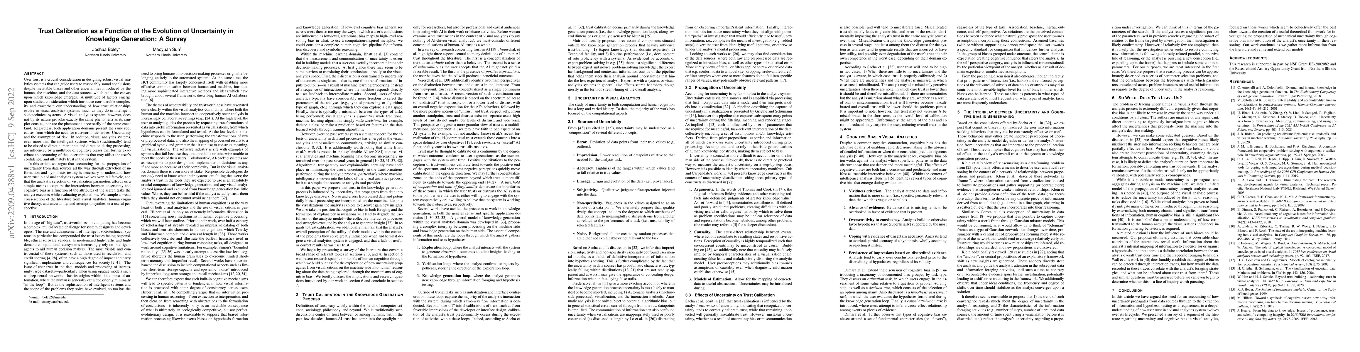 Thumbnail for Trust Calibration as a Function of the Evolution of Uncertainty in
  Knowledge Generation: A Survey