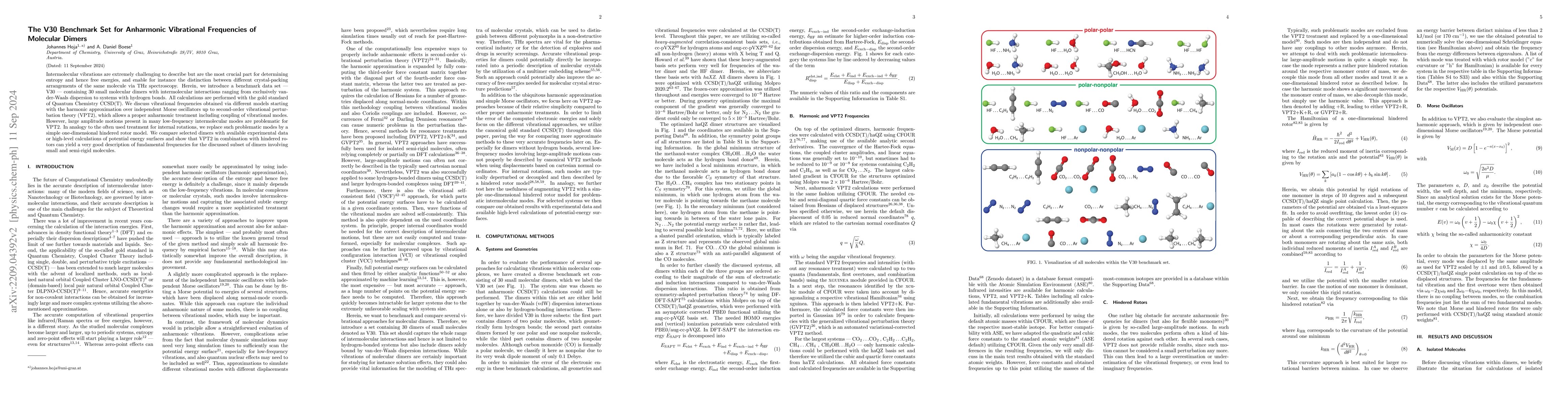 Thumbnail for The V30 Benchmark Set for Anharmonic Vibrational Frequencies of
  Molecular Dimers