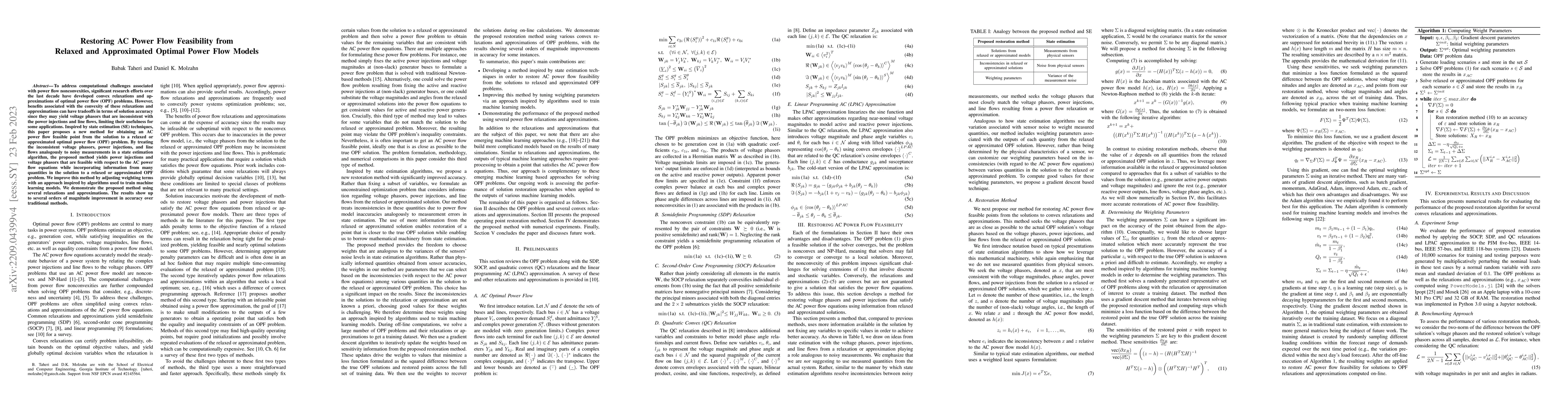Thumbnail for Restoring AC Power Flow Feasibility from Relaxed and Approximated
  Optimal Power Flow Models
