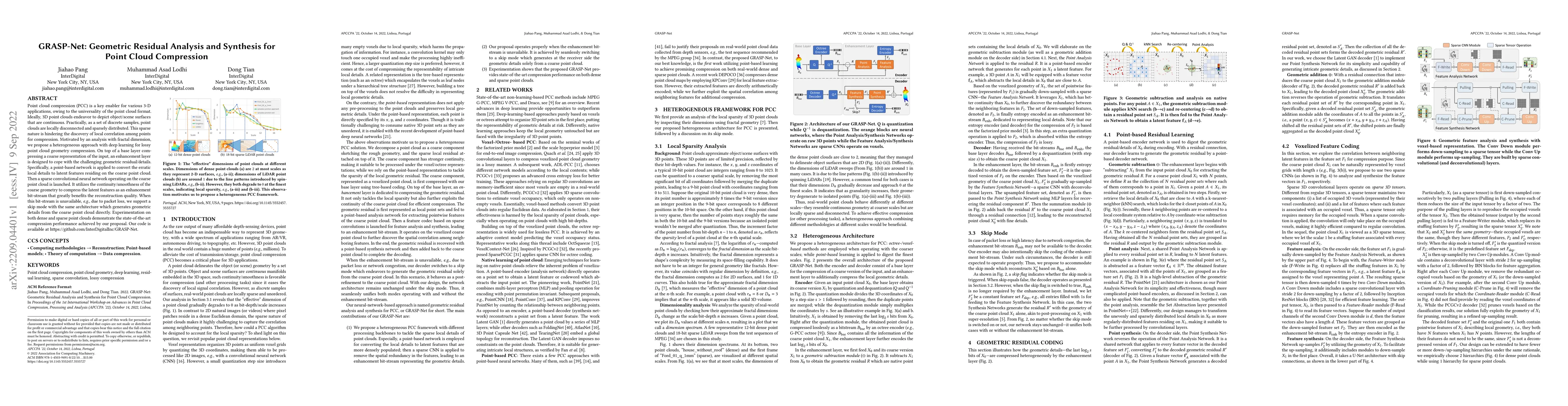 Thumbnail for GRASP-Net: Geometric Residual Analysis and Synthesis for Point Cloud
  Compression