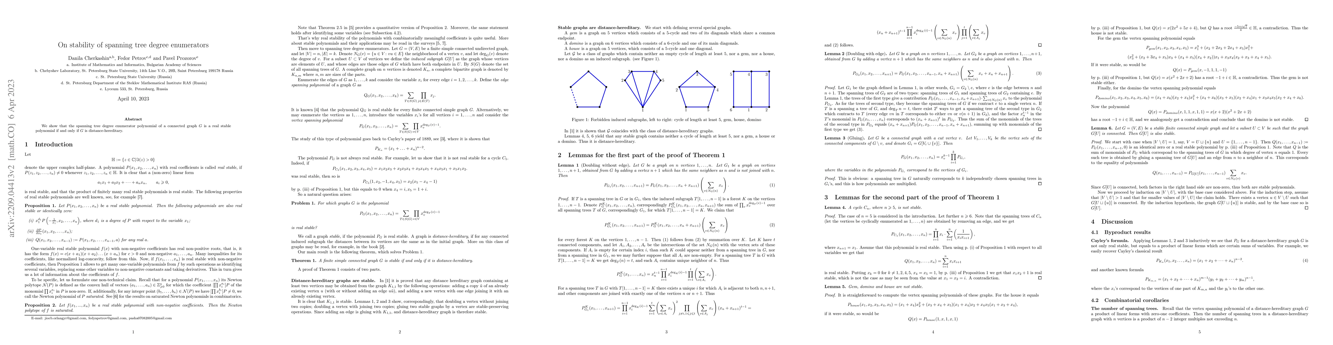 Thumbnail for On stability of spanning tree degree enumerators