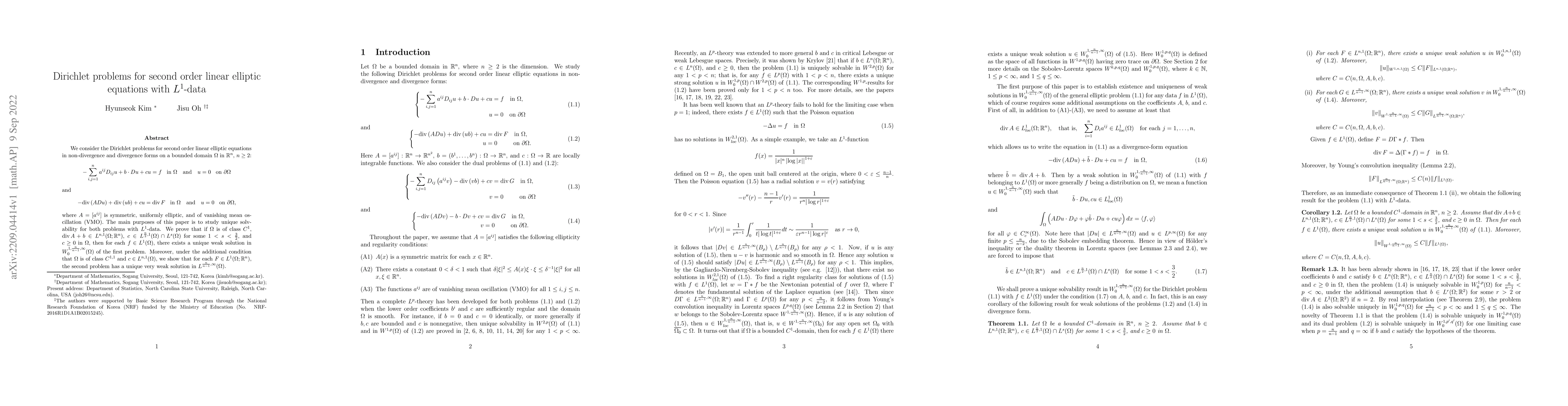 Thumbnail for Dirichlet problems for second order linear elliptic equations with
  $L^{1}$-data