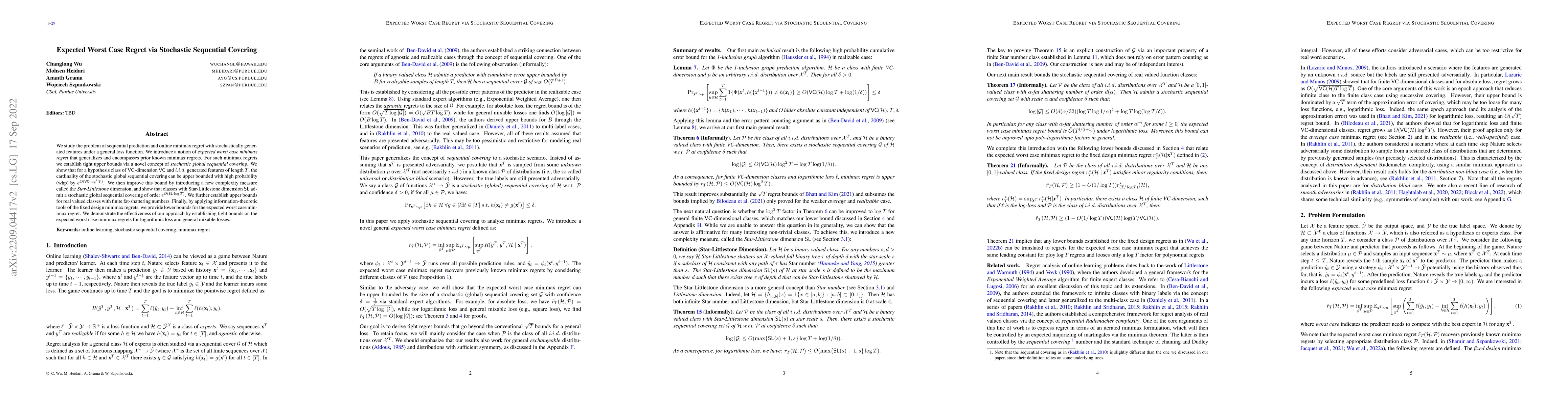 Thumbnail for Expected Worst Case Regret via Stochastic Sequential Covering