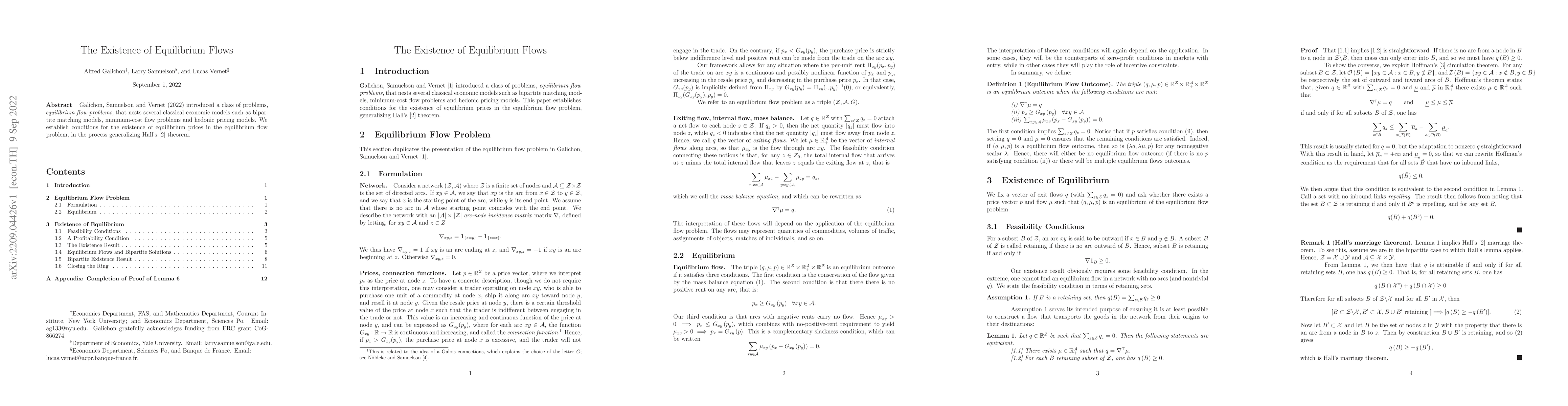 Thumbnail for The Existence of Equilibrium Flows