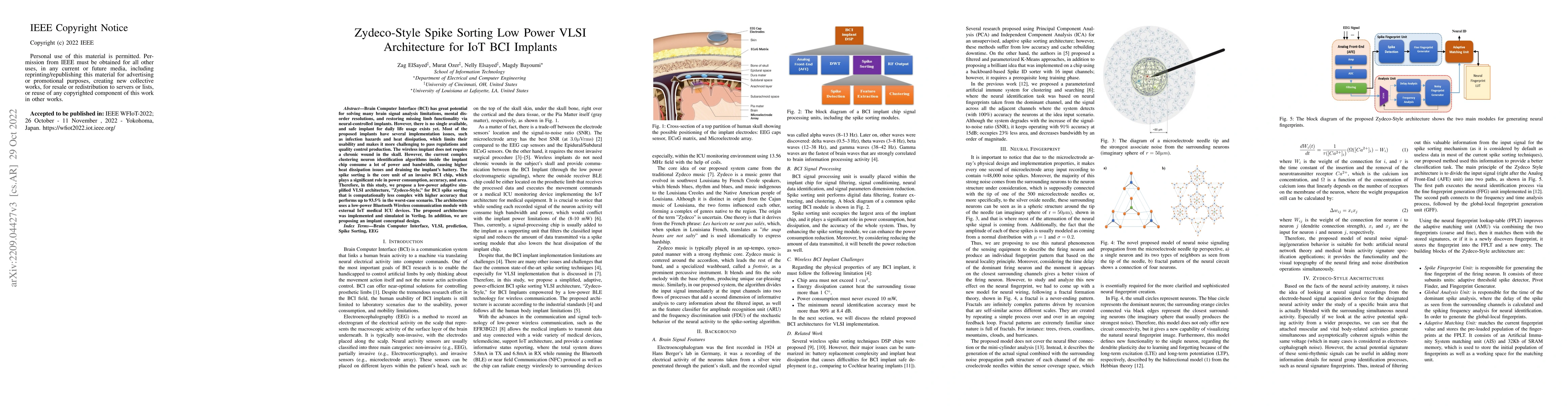 Thumbnail for Zydeco-Style Spike Sorting Low Power VLSI Architecture for IoT BCI
  Implants