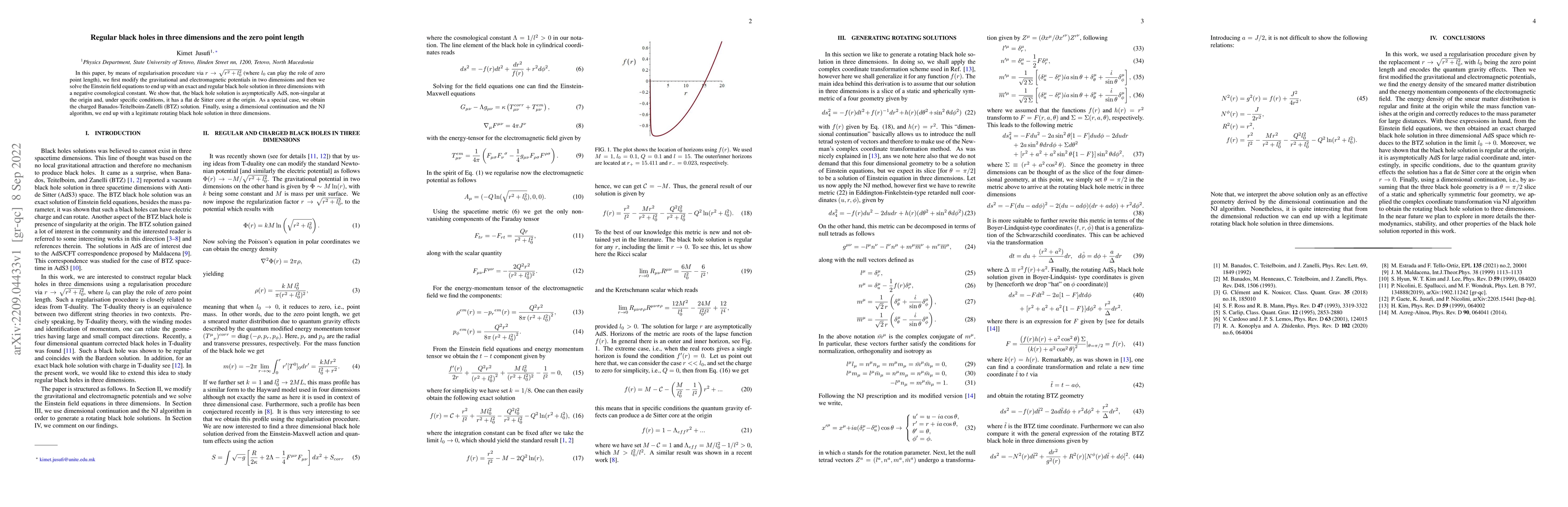 Thumbnail for Regular black holes in three dimensions and the zero point length