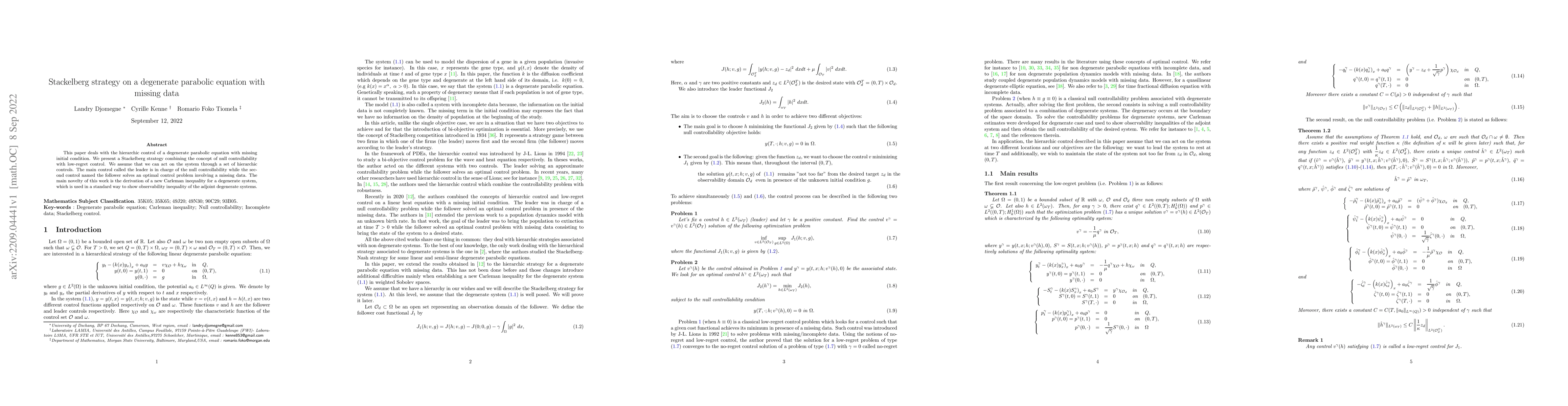 Thumbnail for Stackelberg strategy on a degenerate parabolic equation with missing
  data