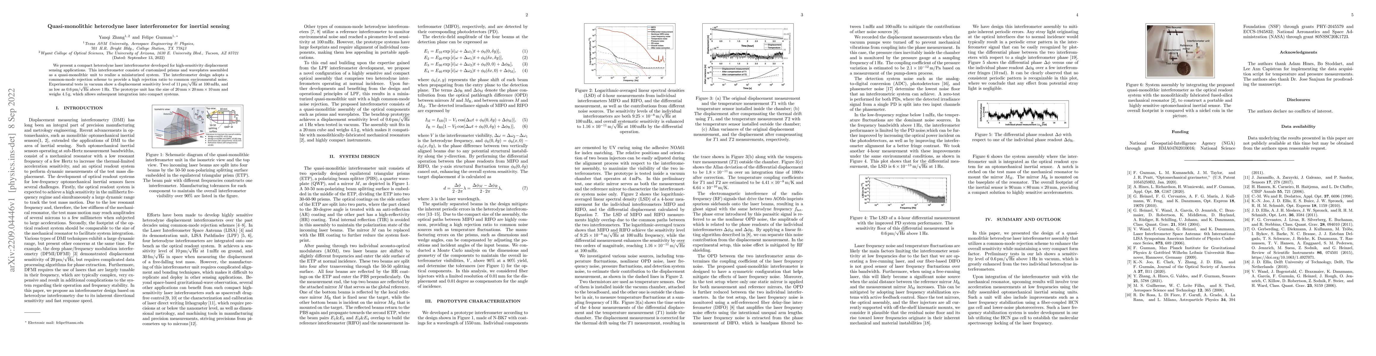 Thumbnail for Quasi-monolithic heterodyne laser interferometer for inertial sensing