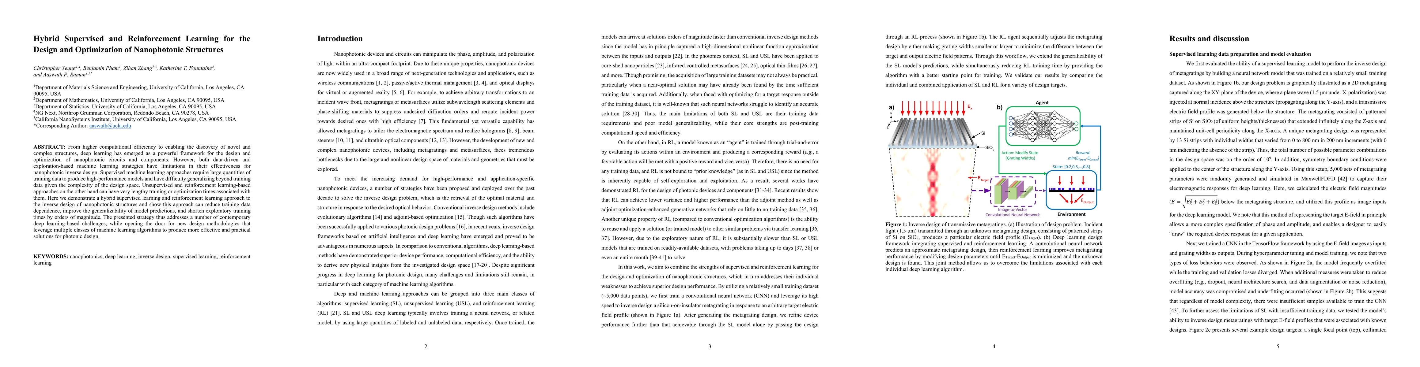 Thumbnail for Hybrid Supervised and Reinforcement Learning for the Design and
  Optimization of Nanophotonic Structures