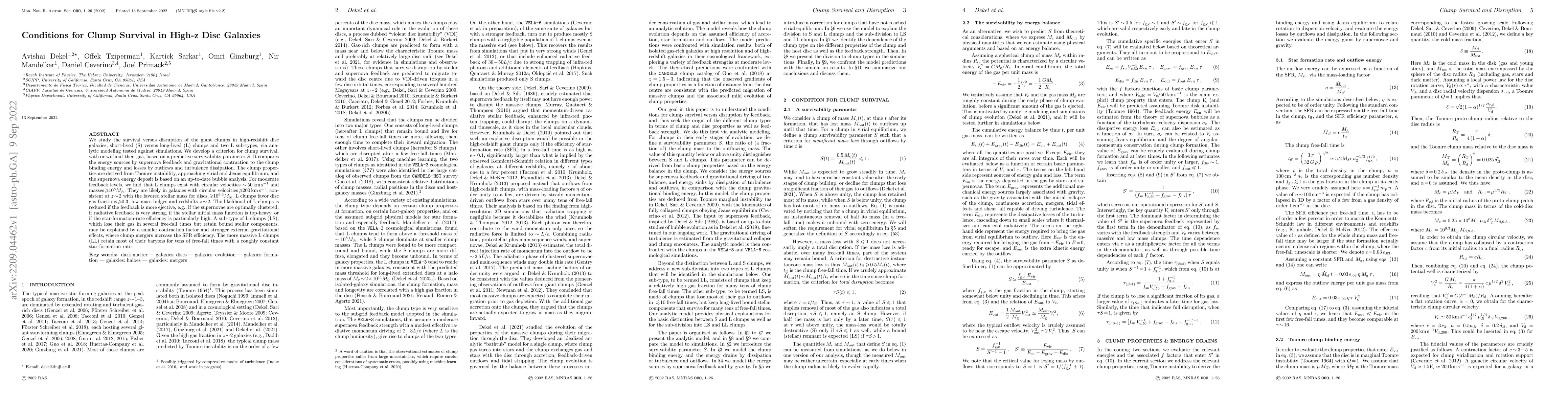 Thumbnail for Conditions for Clump Survival in High-z Disc Galaxies